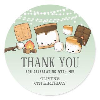 Cute S'mores Smore Birthday Thank You Favor Green Classic Round Sticker