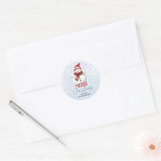 Cute snowman and snow Christmas holiday Classic Round Sticker