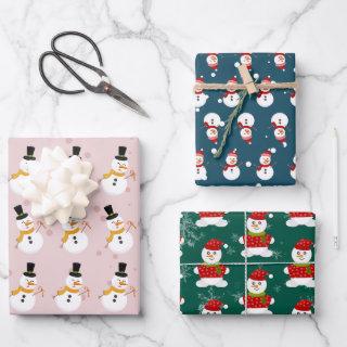 Cute Snowman on Pink, Blue and Green Background  Sheets