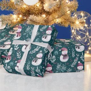 Cute Snowmen Greenery Green Christmas