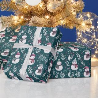 Cute Snowmen Greenery Green Christmas