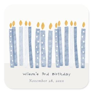 Cute Soft Pastel Blue Watercolor Birthday Candles Square Sticker