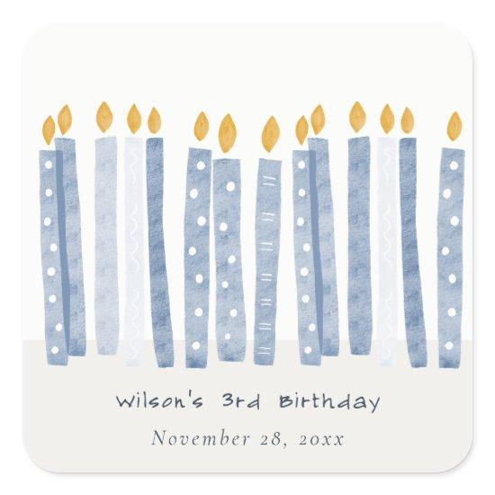 Cute Soft Pastel Blue Watercolor Birthday Candles Square Sticker