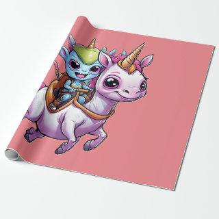 Cute Space Alien riding unicorn funny UFO