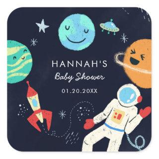 Cute Space Theme Boy Baby Shower Favor Square Sticker