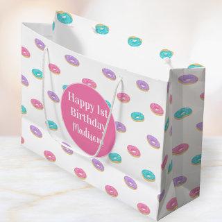 Cute Sprinkle Donuts Pattern Personalized Birthday Large Gift Bag