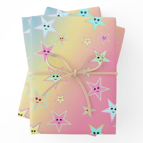 Cute stars with faces in pastel colors     sheets