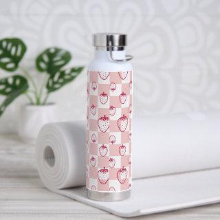 cute strawberry checkerboard pattern water bottle