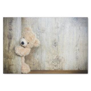 Cute Stuffed Bear Rustic Wooden Wall Tissue Paper