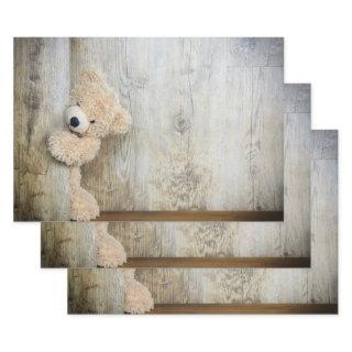 Cute Stuffed Bear Rustic Wooden Wall  Sheets