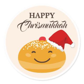 Cute Sufganiyah, Jewish Holiday Happy Chrismukkah  Classic Round Sticker