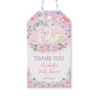 Cute Swan Princess Pink Purple Floral Baby Shower Gift Tags