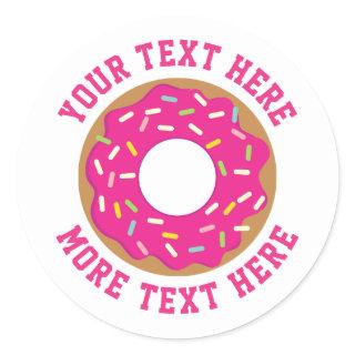 Cute sweet pink donut with sprinkles custom classic round sticker