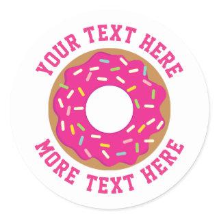 Cute sweet pink donut with sprinkles custom classic round sticker