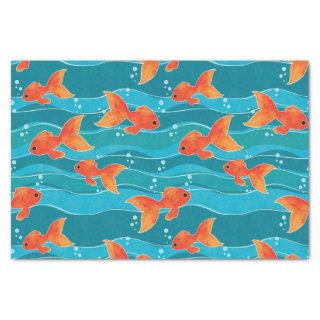 Cute Swimming Goldfish & Water Pattern Tissue Paper