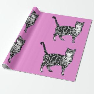 Cute Tabby Cat Hot Pink Colorful art Wrapping