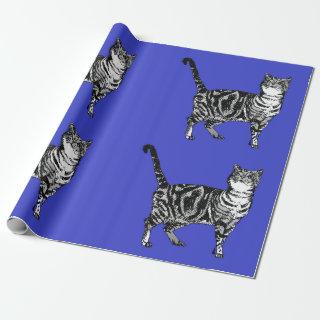 Cute Tabby Cat Navy Blue Colorful art Wrapping