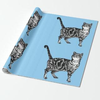 Cute Tabby Cat Pastel Blue Colorful art Wrapping