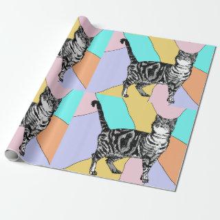 Cute Tabby Cat Pastel Colorful art Wrapping
