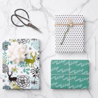 Cute Teal Blue Green Floral And Deer Art Pattern  Sheets