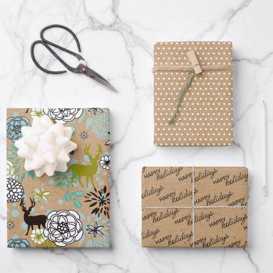 Cute Teal Blue Green Floral And Deer Art Pattern  Sheets