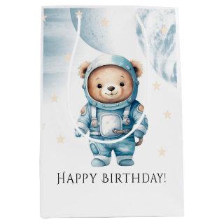 Cute Teddy Bear Astronaut Birthday Party Medium Gift Bag