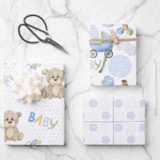 Cute Teddy Bear Blue Polkadots Baby Carriage Boy   Sheets