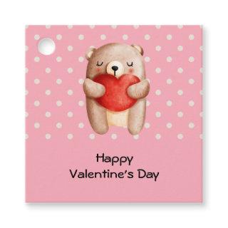 Cute Teddy Bear Carrying a Red Heart Favor Tags