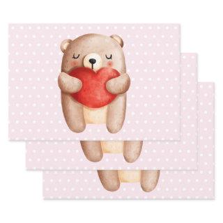 Cute Teddy Bear Carrying a Red Heart  Sheets