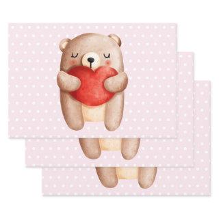 Cute Teddy Bear Carrying a Red Heart  Sheets