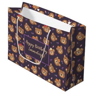 Cute Teddy Bear Face | Purple Custom Large Gift Bag
