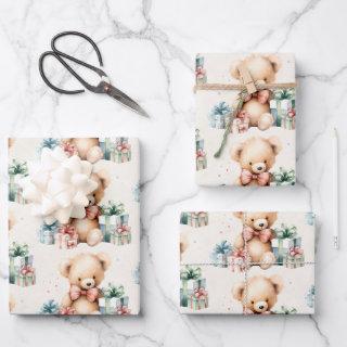 Cute Teddy Bear with Christmas Presents Pattern  Sheets