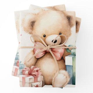 Cute Teddy Bear with Christmas Presents  Sheets