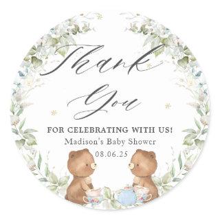 Cute Teddy Bears High Tea Party Twins Baby Shower  Classic Round Sticker