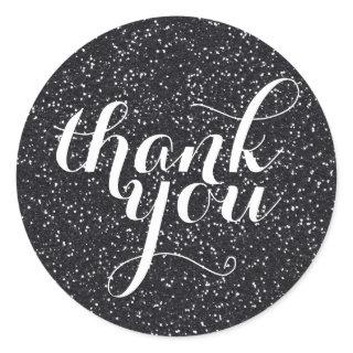 CUTE THANK YOU modern simple glitter sparkle black Classic Round Sticker
