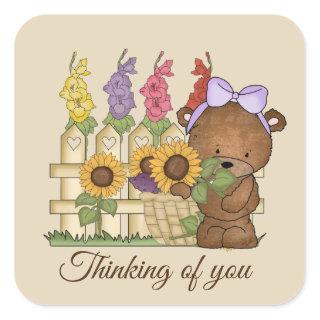 Cute Thinking of you bear add message Square Sticker