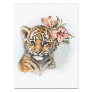Cute Tiger Floral Cub Watercolor Tissue Paper