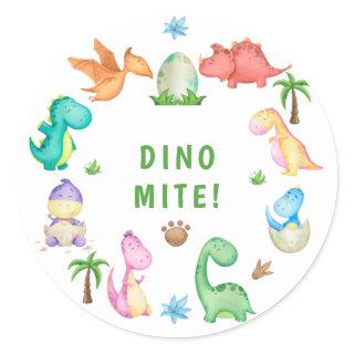 Cute Tree Dinosaur Birthday Party  Classic Round Sticker