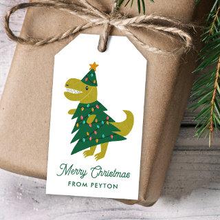 Cute Tree Rex Dinosaur Christmas Tree Kids Gift Tags