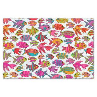 Cute Tropical Fish Pink Turquoise Green Pattern Tissue Paper