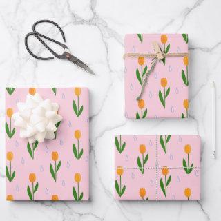 Cute Tulip Flower with Raindrop Pattern  Sheets