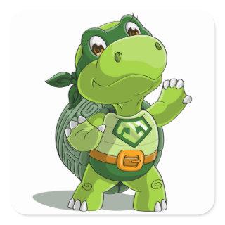 Cute turtle super hero square sticker