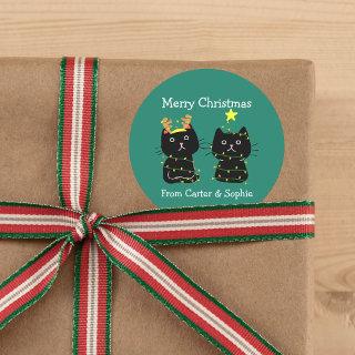 Cute Two Cat Christmas Lights Personalized Gift Classic Round Sticker