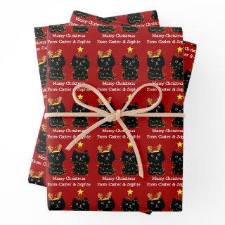 Cute Two Cat Merry Christmas Lights Red Custom  Sheets