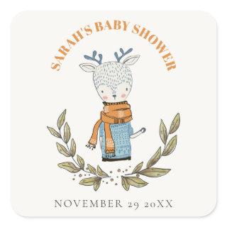 Cute Ugly Sweater Leaf Winter Reindeer Baby Shower Square Sticker