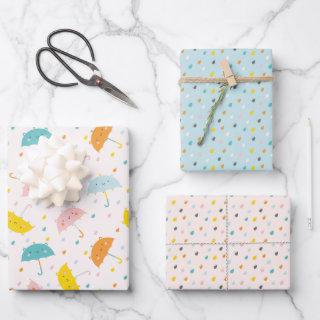 Cute Umbrellas and raindrops  Sheets