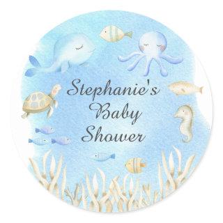 Cute Under the Sea Boys Baby Shower Favor  Classic Round Sticker