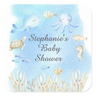 Cute Under the Sea Boys Baby Shower Favor Square Sticker