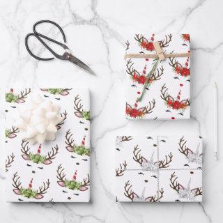 Cute Unicorn Christmas Patters Red White Green   Sheets