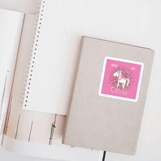 Cute Unicorn Great Job! [Insert Child's Name]  Square Sticker
